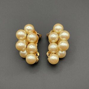 Vintage Crescent Shaped Faux Pearl Clip On Earrings